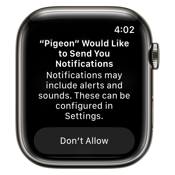 Example of Pigeon app requesting for notification permissions.